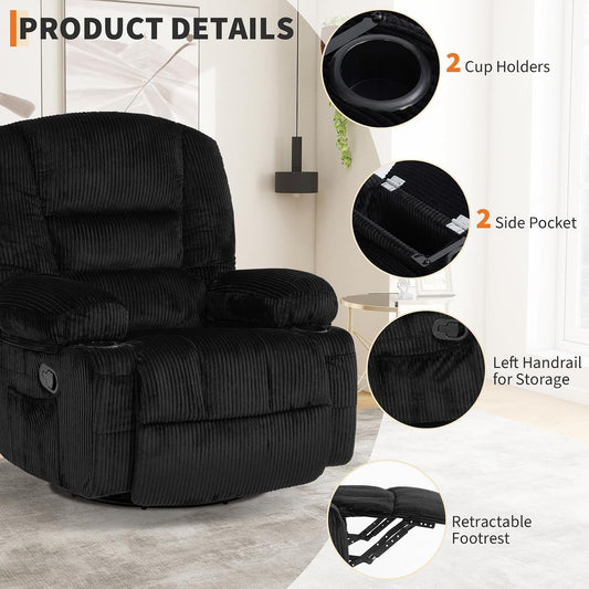 Oversized Corduroy Recliner Chair With Heat Massage ShipItFurniture