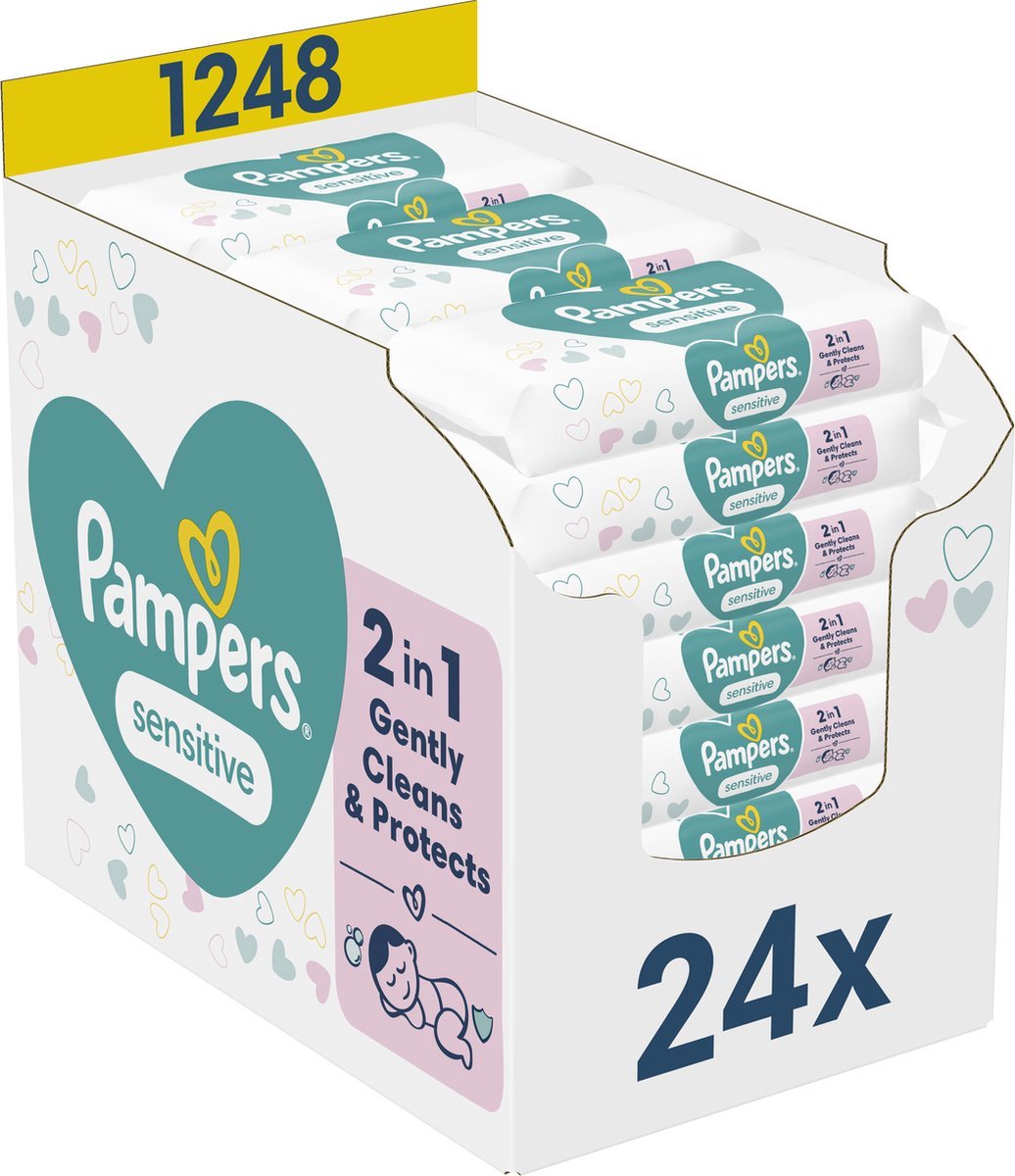 Pampers sensitive baby wipes - 24 packs of 52 wipes = 1248 baby wipes Pampers
