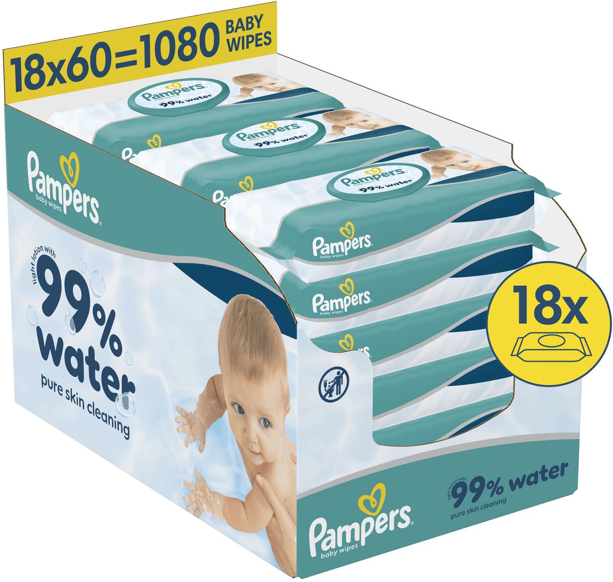 Pampers 99% water baby wipes - 18 packs of 60 wipes = 1080 baby wipes-0