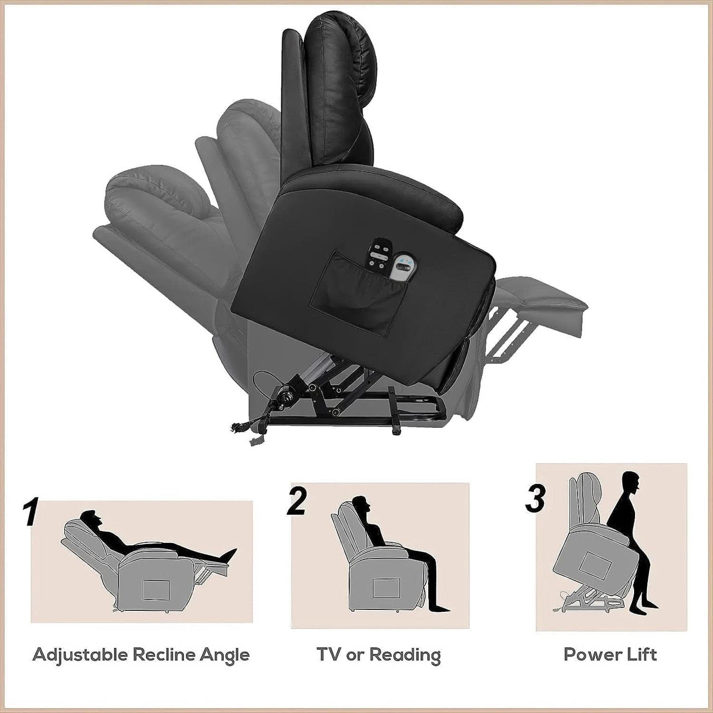 Power Lift Recliner Chair Leather With Massage For Elderly-4