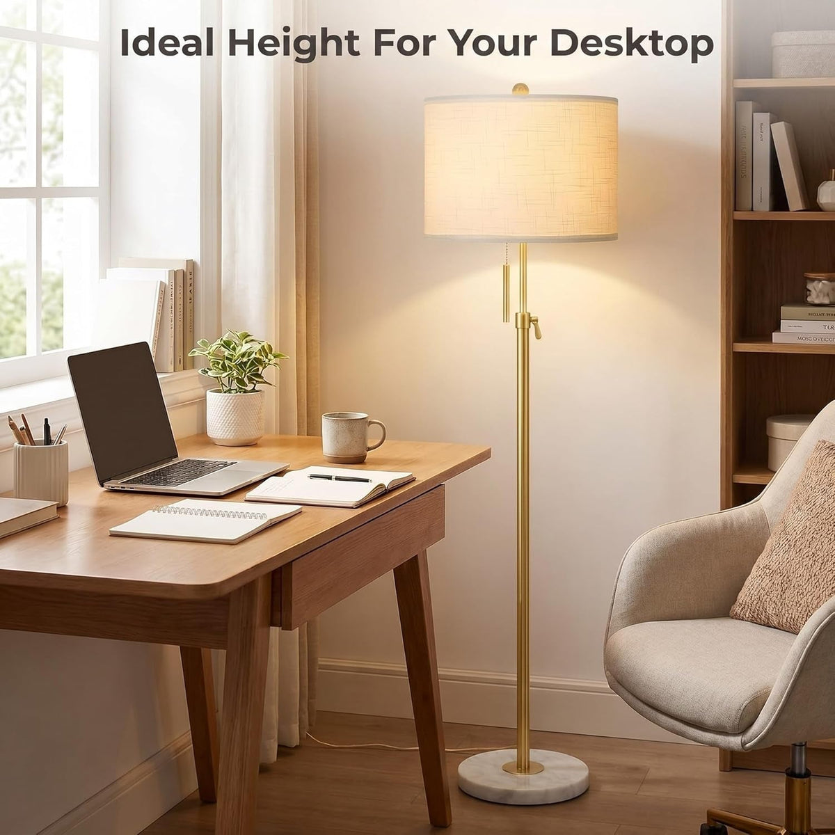 Golden Floor Lamp With Height Adjustable Dimmability-3