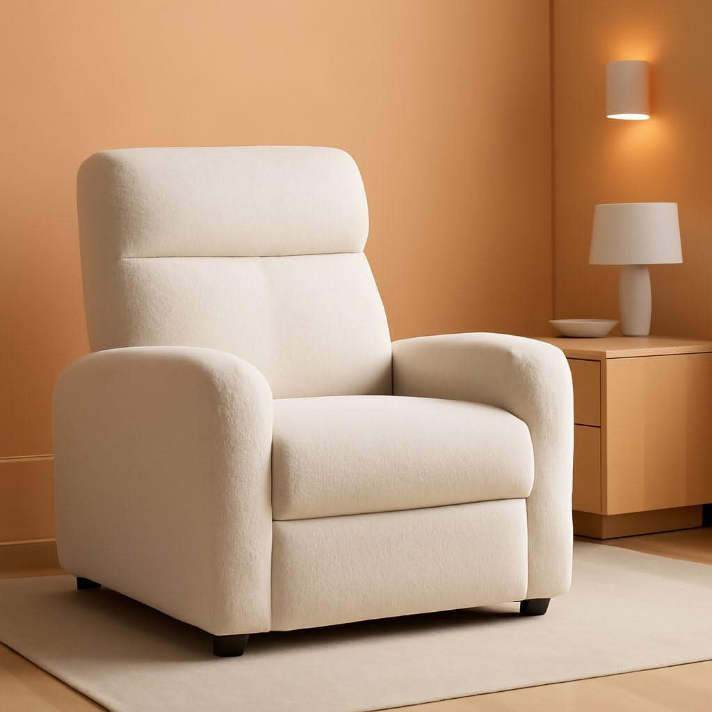 Ivory Fabric Recliner Chair With Adjustable Recline-0
