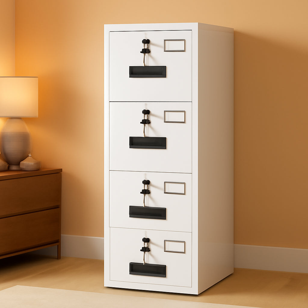 White Industrial Grade 4 Drawer File Cabinet Lockable-0