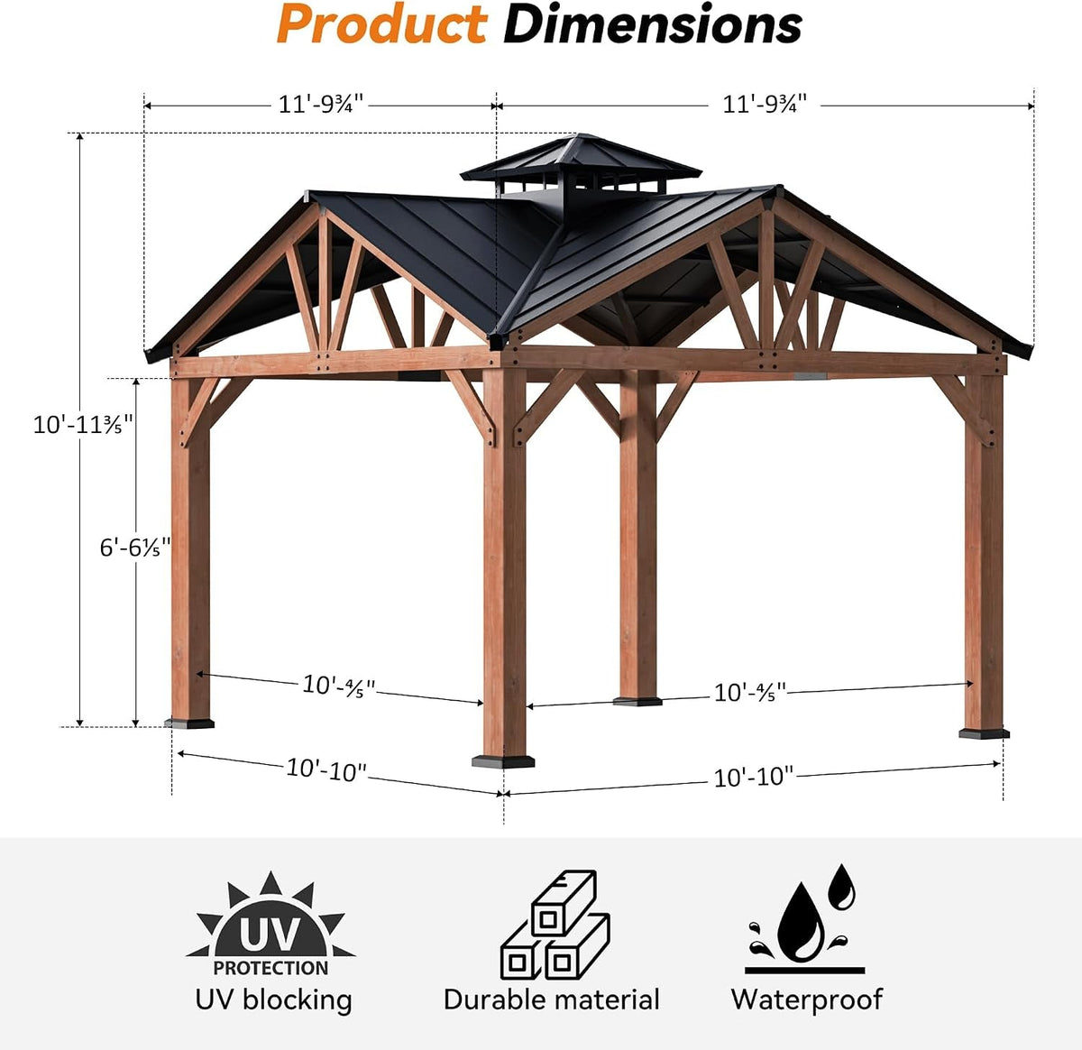 Cedar Wood Gazebo 12x12 Weatherproof Exterior Durability-2
