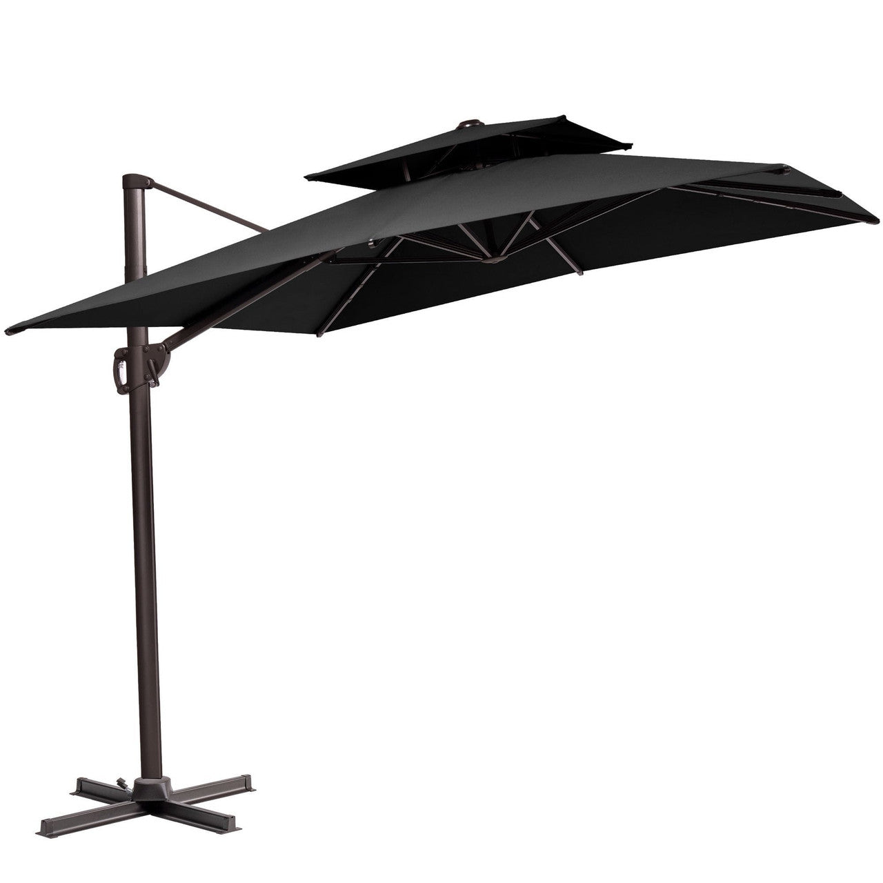11' Black Polyester Round Tilt Cantilever Patio Umbrella With Stand Rosenthal Community Care Services