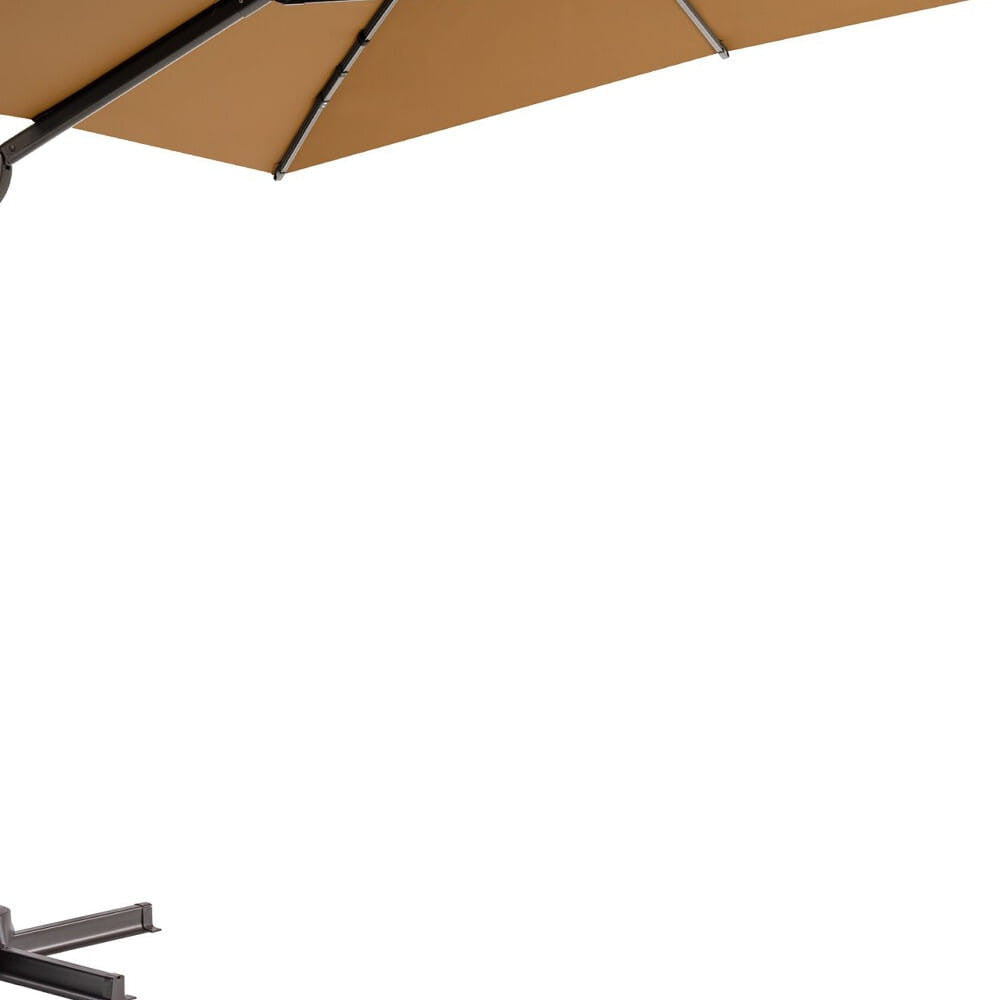 11' Tan Polyester Round Tilt Cantilever Patio Umbrella With Stand-1
