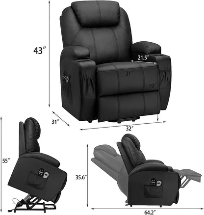 Power Lift Recliner Chair Leather With Massage For Elderly-2