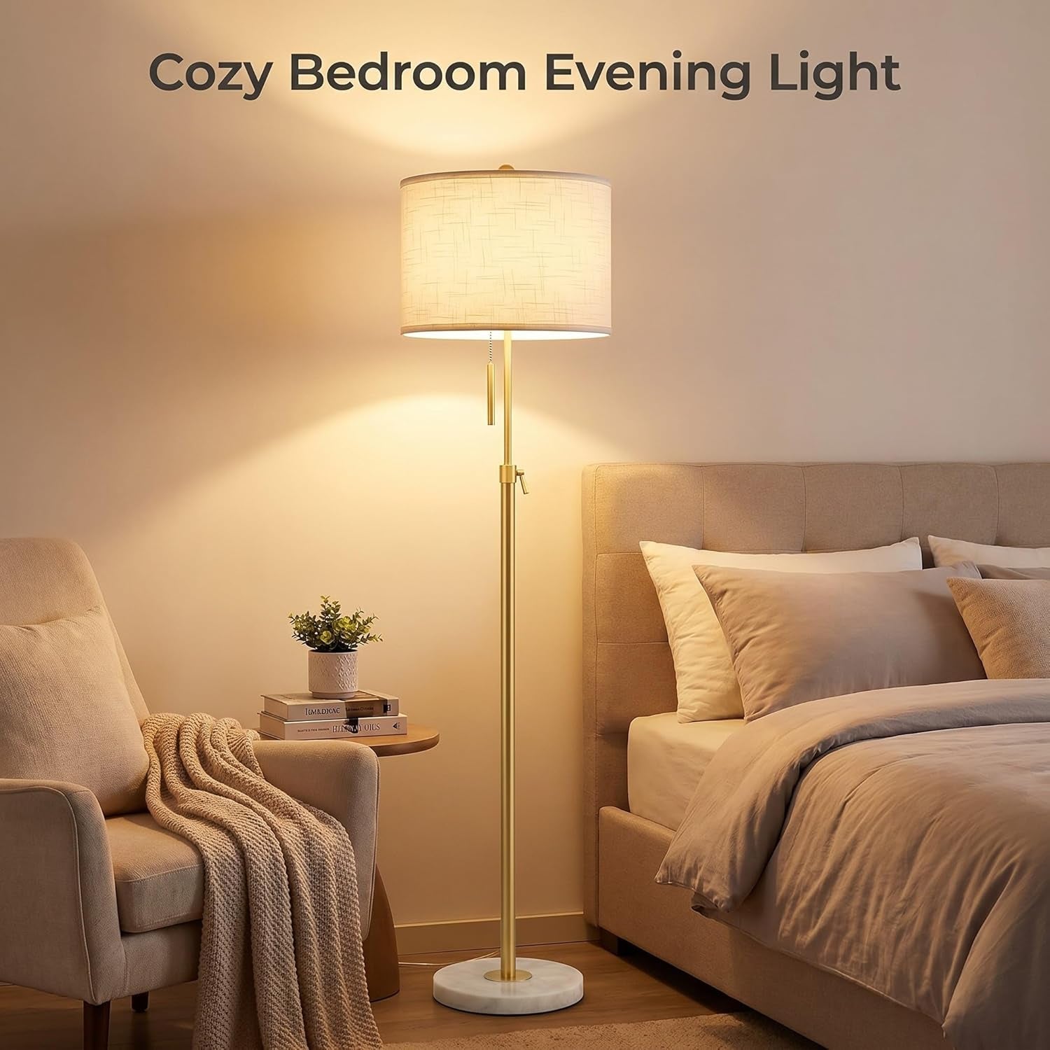 Golden Floor Lamp With Height Adjustable Dimmability-2