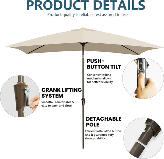6.5x10Ft Rectangular Patio Umbrella Tilt Mechanism ShipItFurniture