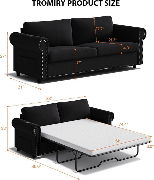 Queen Sleeper Sofa Bed Black Ergonomic Contemporary ShipItFurniture
