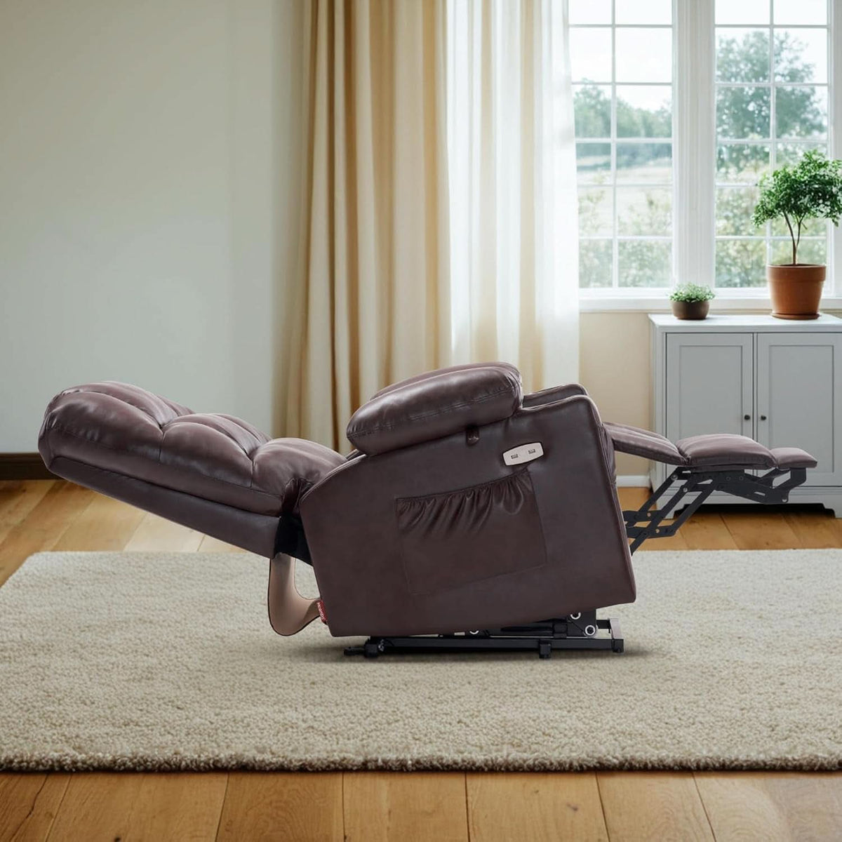 Dark Brown Lift Recliner With Massage For Elderly People-1