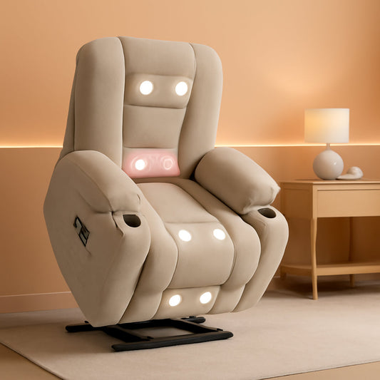 Oversized Beige Chenille Power Lift Recliner Chair ShipItFurniture