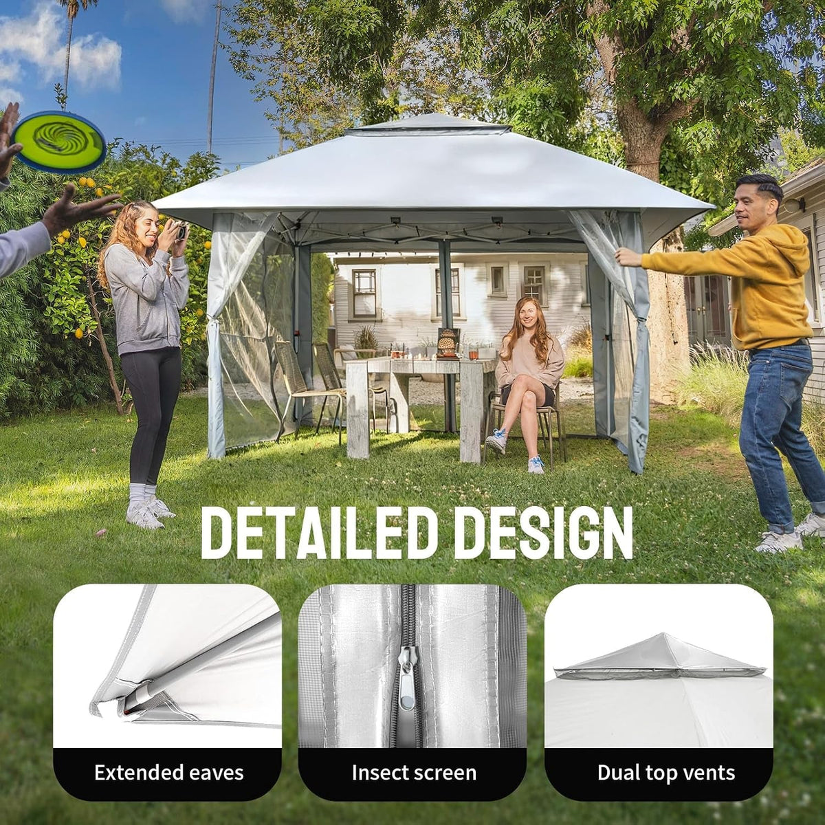 13x13 Pop Up Gazebo White Weatherproofing Durability-2