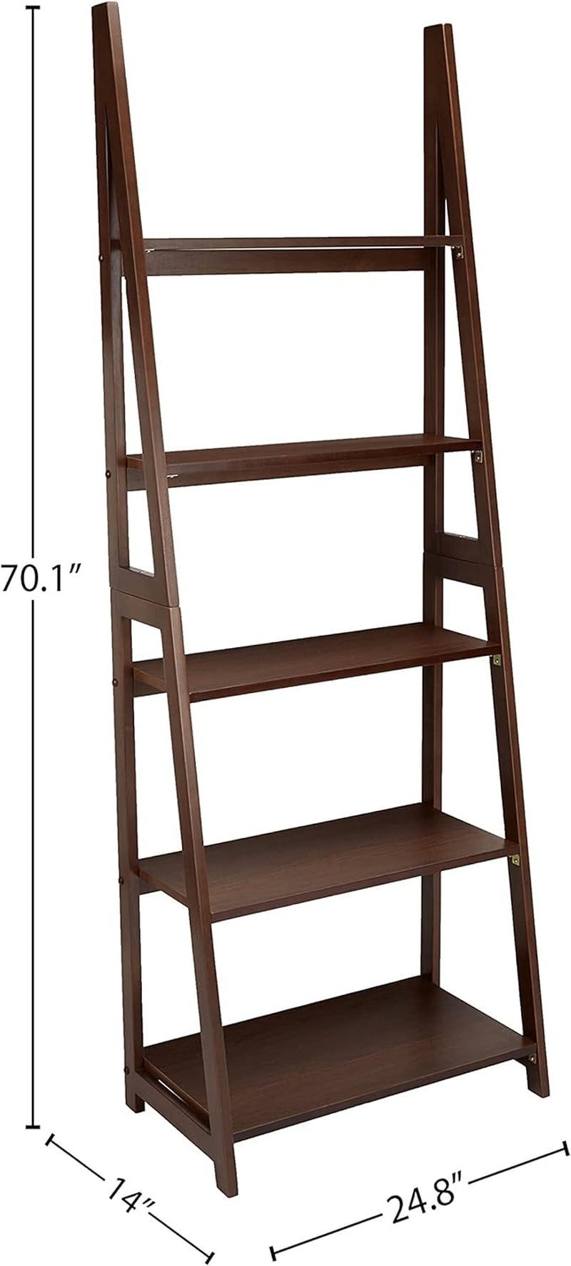 Walnut 5 Tier Ladder Bookshelf Rubberwood Durability-2