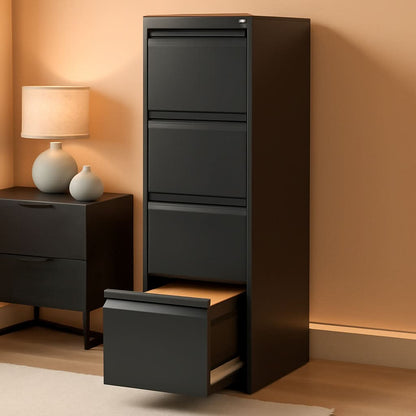 4 Drawer File Cabinet With Lock Black Metal Vertical Filing Cabinet-0
