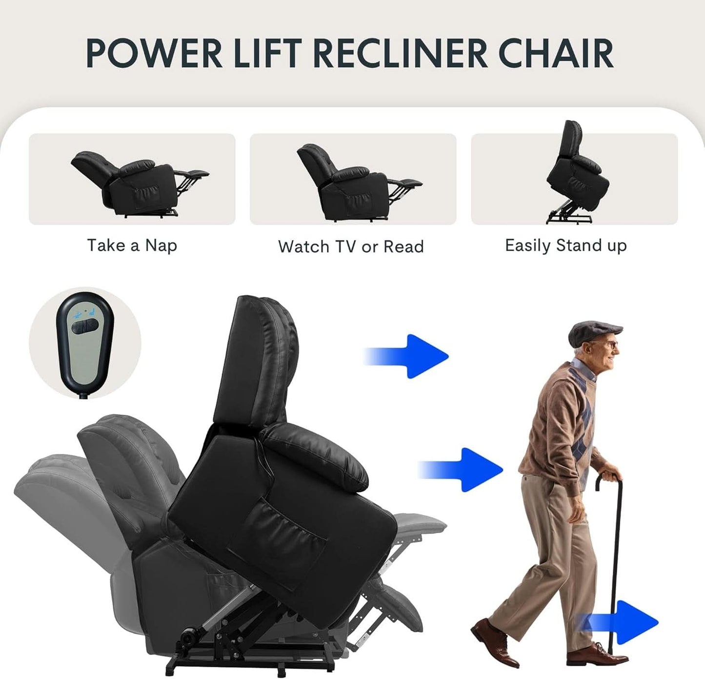 XL31 Power Lift Recliner For Elderly Black Massage-3