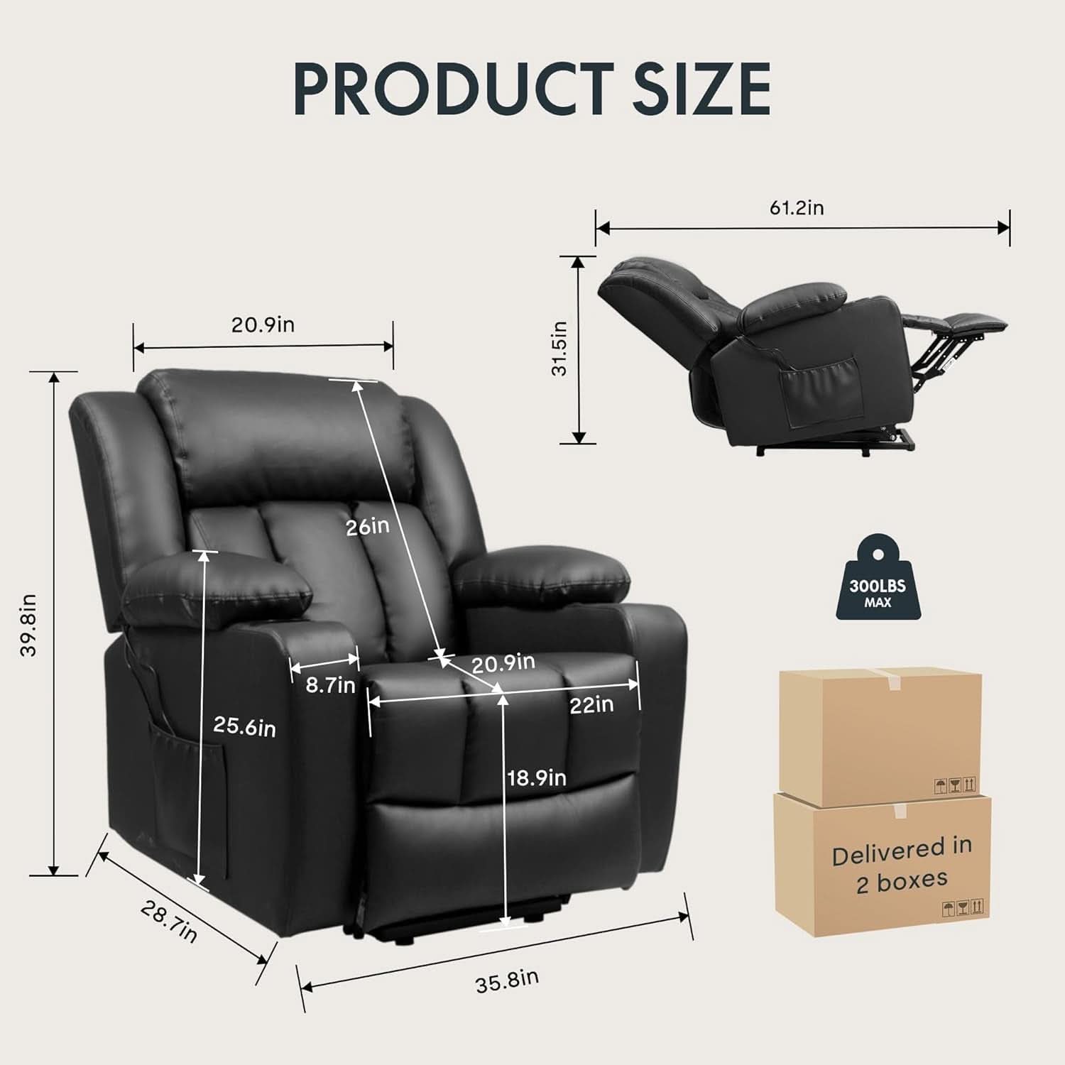 XL31 Power Lift Recliner For Elderly Black Massage-2