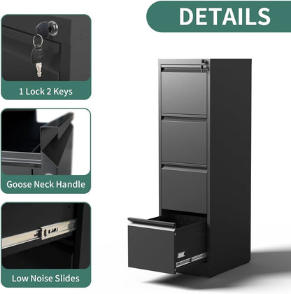 4 Drawer File Cabinet With Lock Black Metal Vertical Filing Cabinet-4