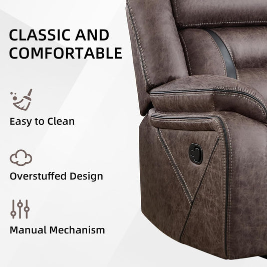 Grey Faux Leather Overstuffed Manual Recliner Chair ShipItFurniture