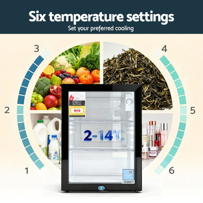 Devanti 56L Bar Fridge Glass Door Mini Fridge Countertop Cooler Black-3