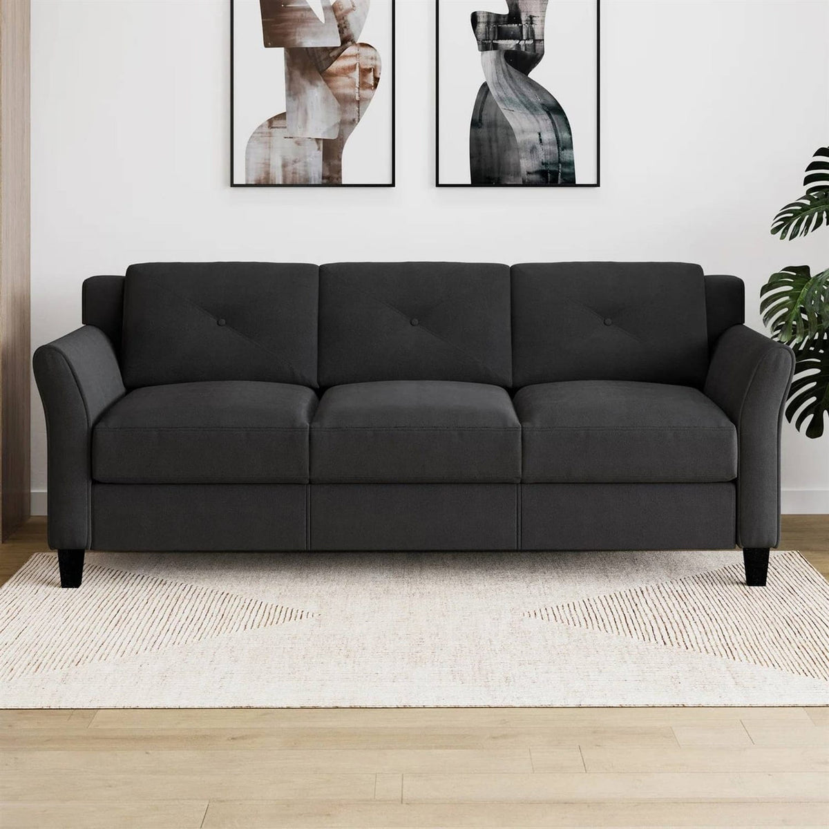 Modern 3-Seater Black Microfiber Upholstered Sofa Rosenthal Community Care Services