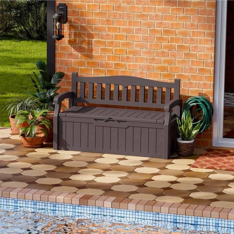 Heavy Duty Brown Plastic Outdoor Storage Garden Bench Patio Deck Box Rosenthal Community Care Services