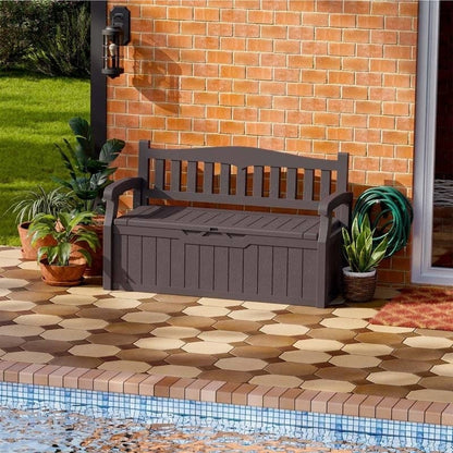 Heavy Duty Brown Plastic Outdoor Storage Garden Bench Patio Deck Box Rosenthal Community Care Services