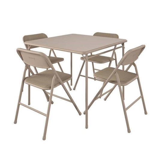 5-Piece Square Folding Dining Table with 4 Chairs Guest Set Game Table - Beige FastFurnishings
