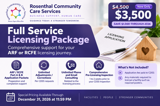 Full Service Licensing Package Rosenthal Community Care Services
