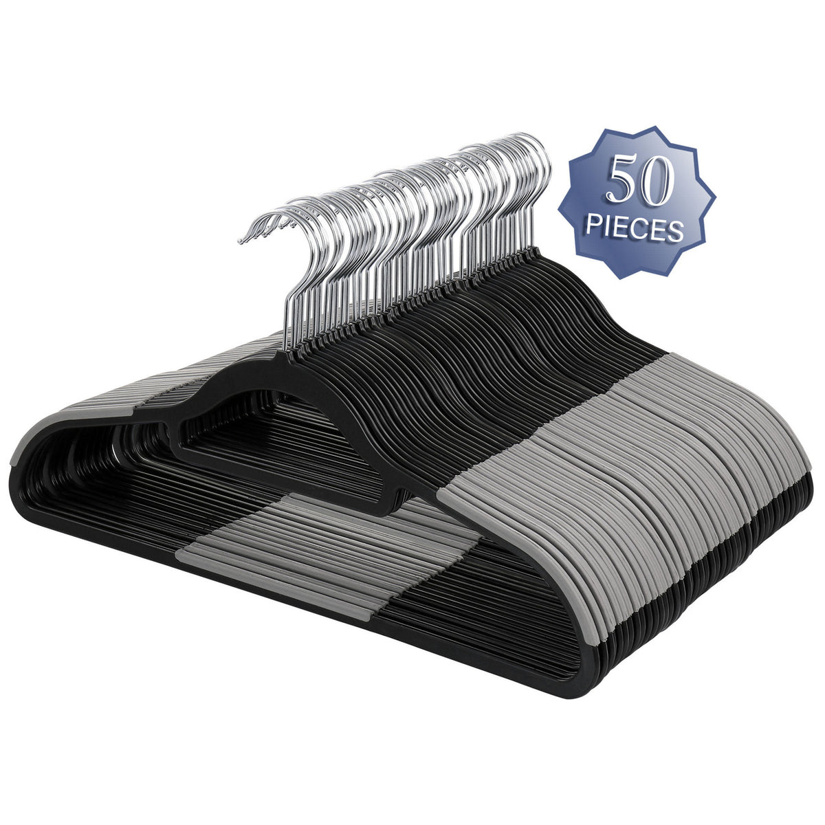 Elama Home 50 Piece Plastic Non Slip Hanger in Black and Gray-0