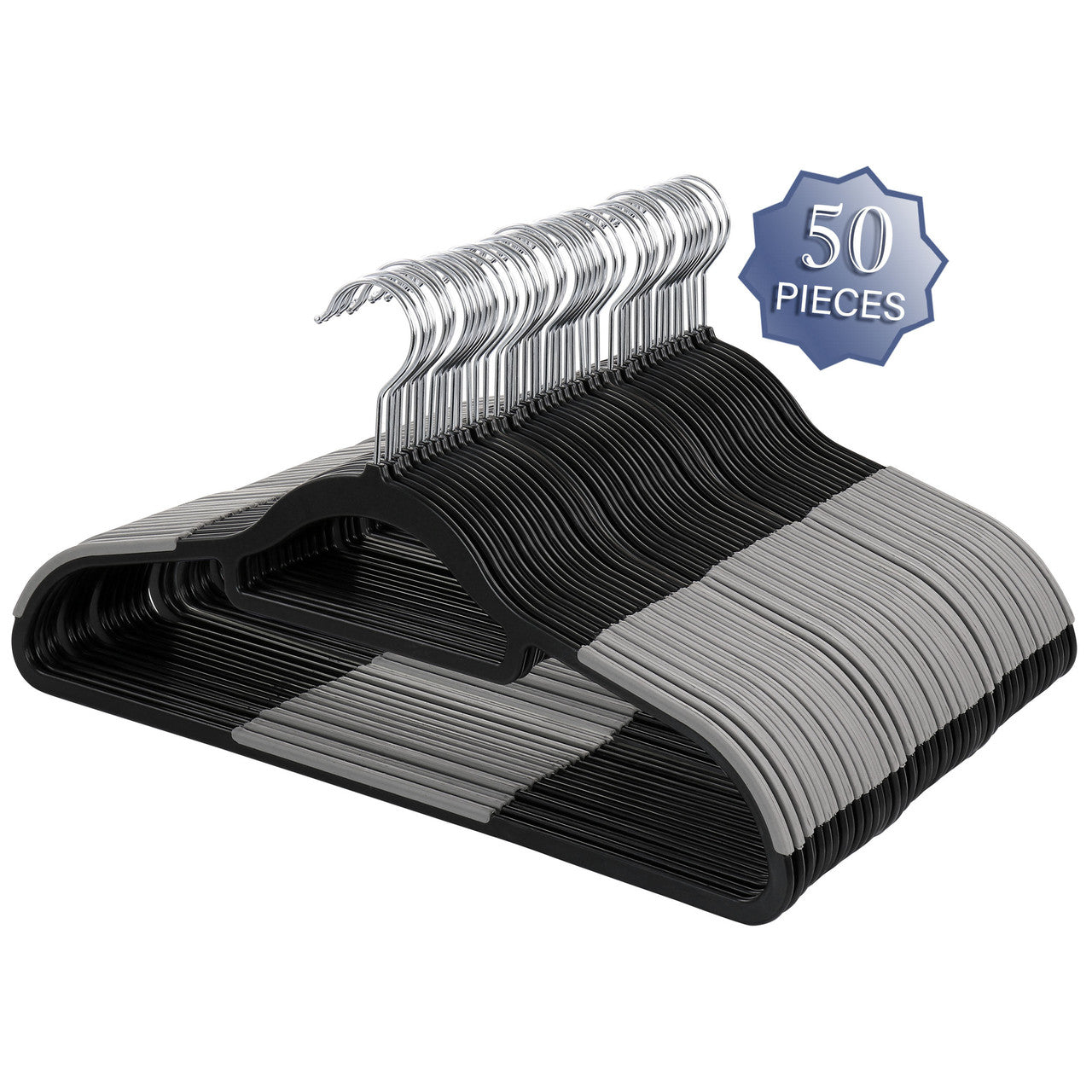 Elama Home 50 Piece Plastic Non Slip Hanger in Black and Gray-0