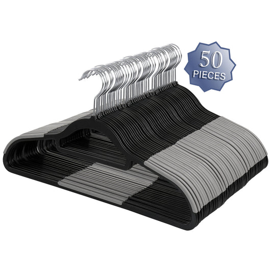 Elama Home 50 Piece Plastic Non Slip Hanger in Black and Gray-0
