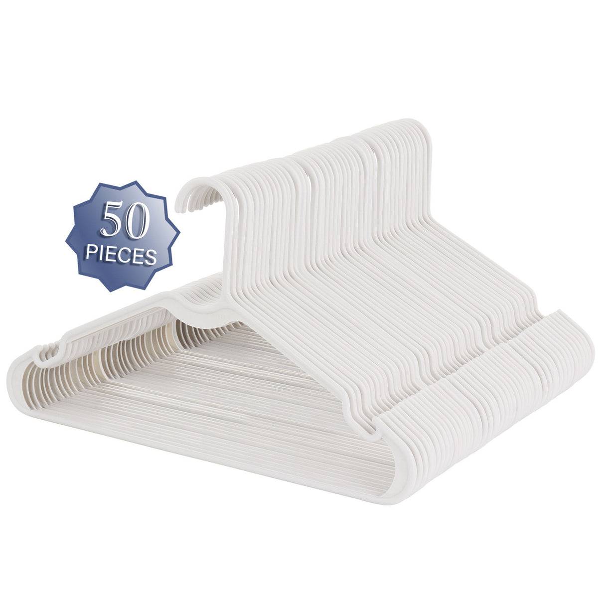 Elama Home 50 Piece Plastic Hanger Set with Notched Shoulders in White-0