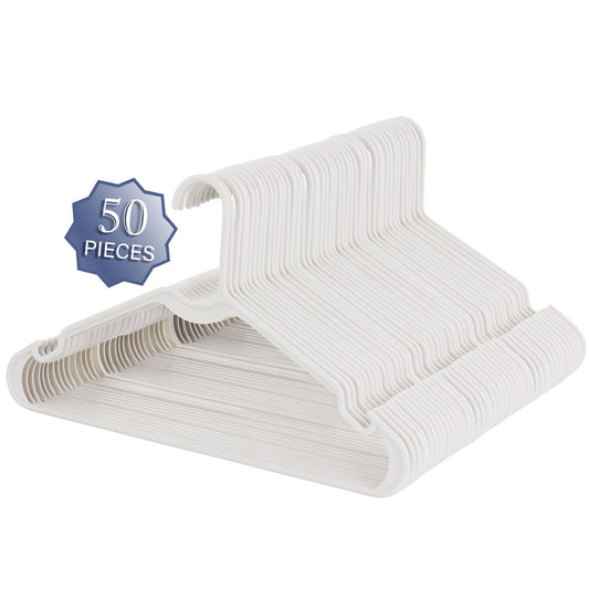 Elama Home 50 Piece Plastic Hanger Set with Notched Shoulders in White-0