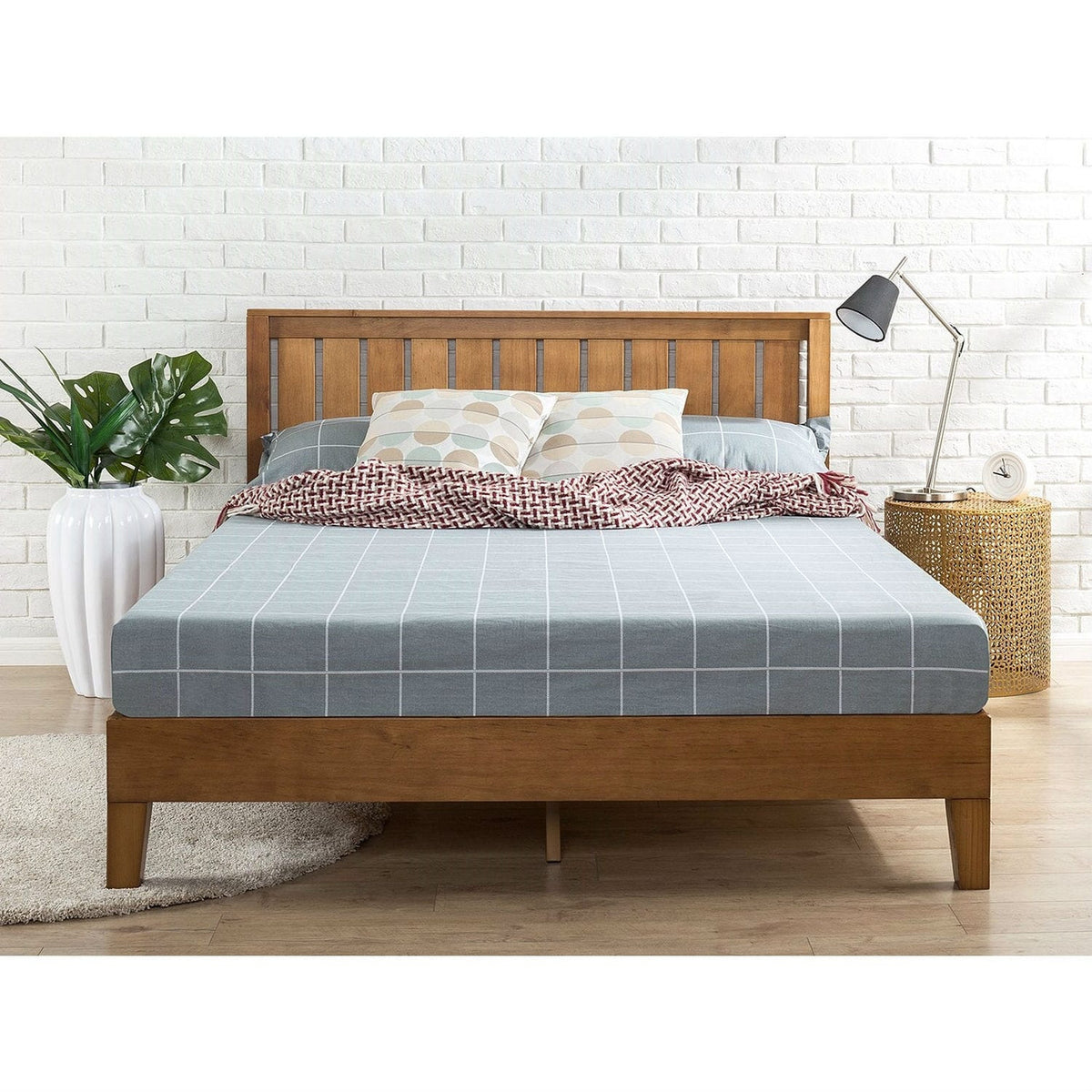 Full size Solid Wood Platform Bed Frame with Headboard in Medium Brown Finish Rosenthal Community Care Services