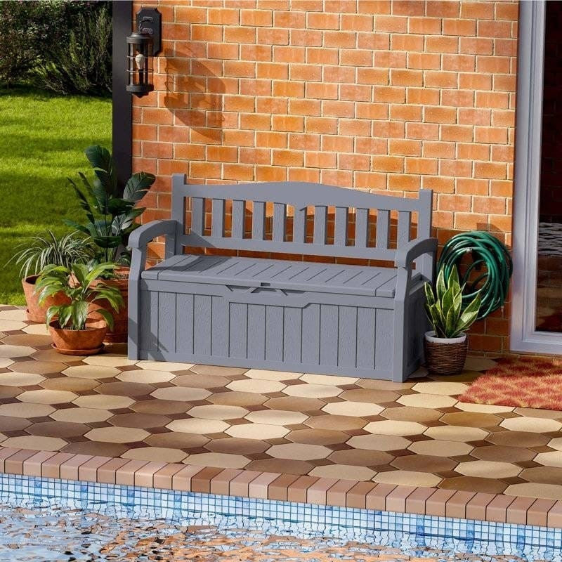 Heavy Duty Grey Plastic Outdoor Storage Garden Bench Patio Deck Box Rosenthal Community Care Services