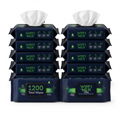 12 Pack of Flushable Man Wipes (1200 Mint Scented Wipes) Pursonic