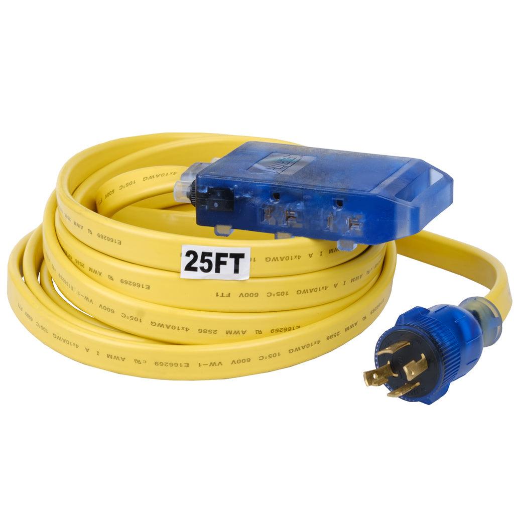 25 ft Generator Extension Cord – Heavy-Duty Flat 10 Gauge Power Distribution Cord with Multiple Household Outlets-0