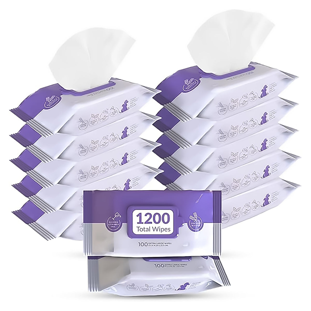 Pursonic Lavender Scented Pet Wipes – 12 Packs of 100 (1200 Total) Extra Large Wipes for Gentle Cleaning & Deodorizing Pursonic
