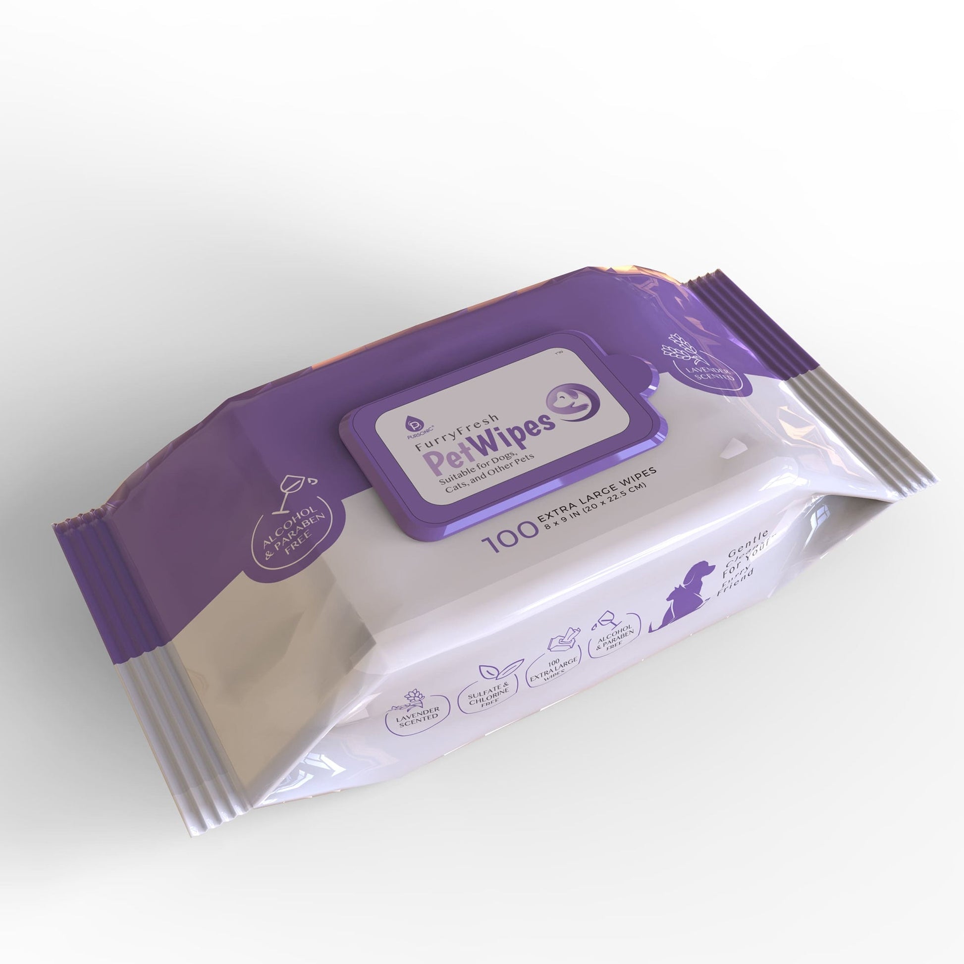 Pursonic Lavender Scented Pet Wipes – 12 Packs of 100 (1200 Total) Extra Large Wipes for Gentle Cleaning & Deodorizing Pursonic