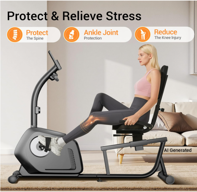 Recumbent Exercise Bike, Magnetic Stationary Bike for Home, Adjustable Seat Rosenthal Community Care Services