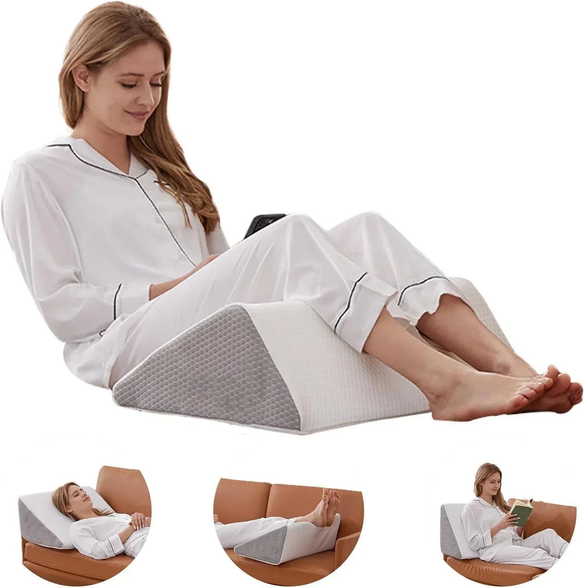 Memory Foam Wedge Pillow Body Positioner for Bedridden Support Grey-4