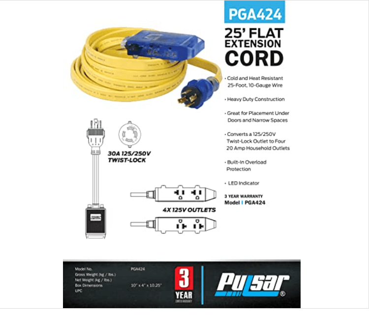 25 ft Generator Extension Cord – Heavy-Duty Flat 10 Gauge Power Distribution Cord with Multiple Household Outlets-3