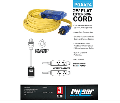 25 ft Generator Extension Cord – Heavy-Duty Flat 10 Gauge Power Distribution Cord with Multiple Household Outlets-3