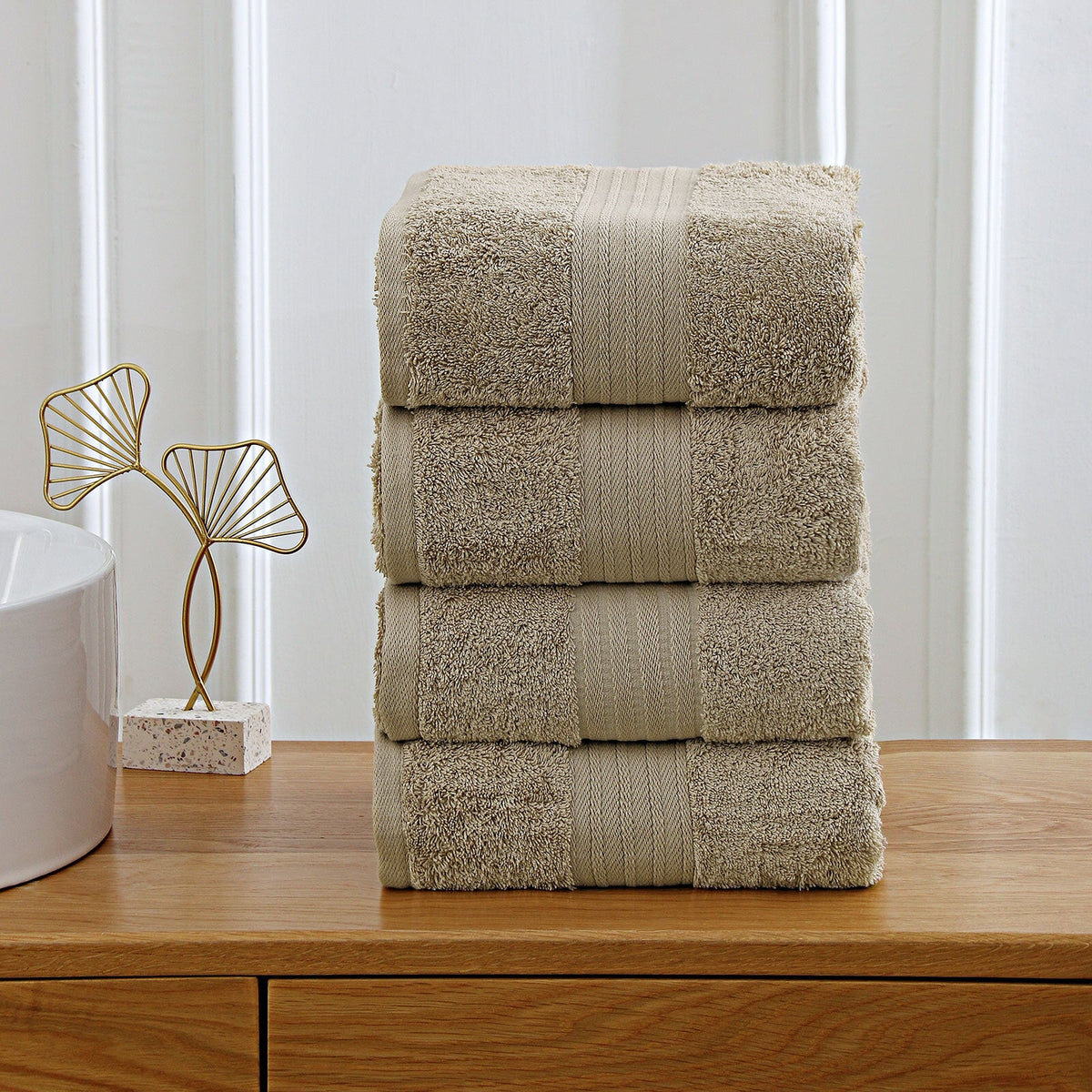 Linenland 4 Piece Cotton Bath Towels Set - Sandstone-2