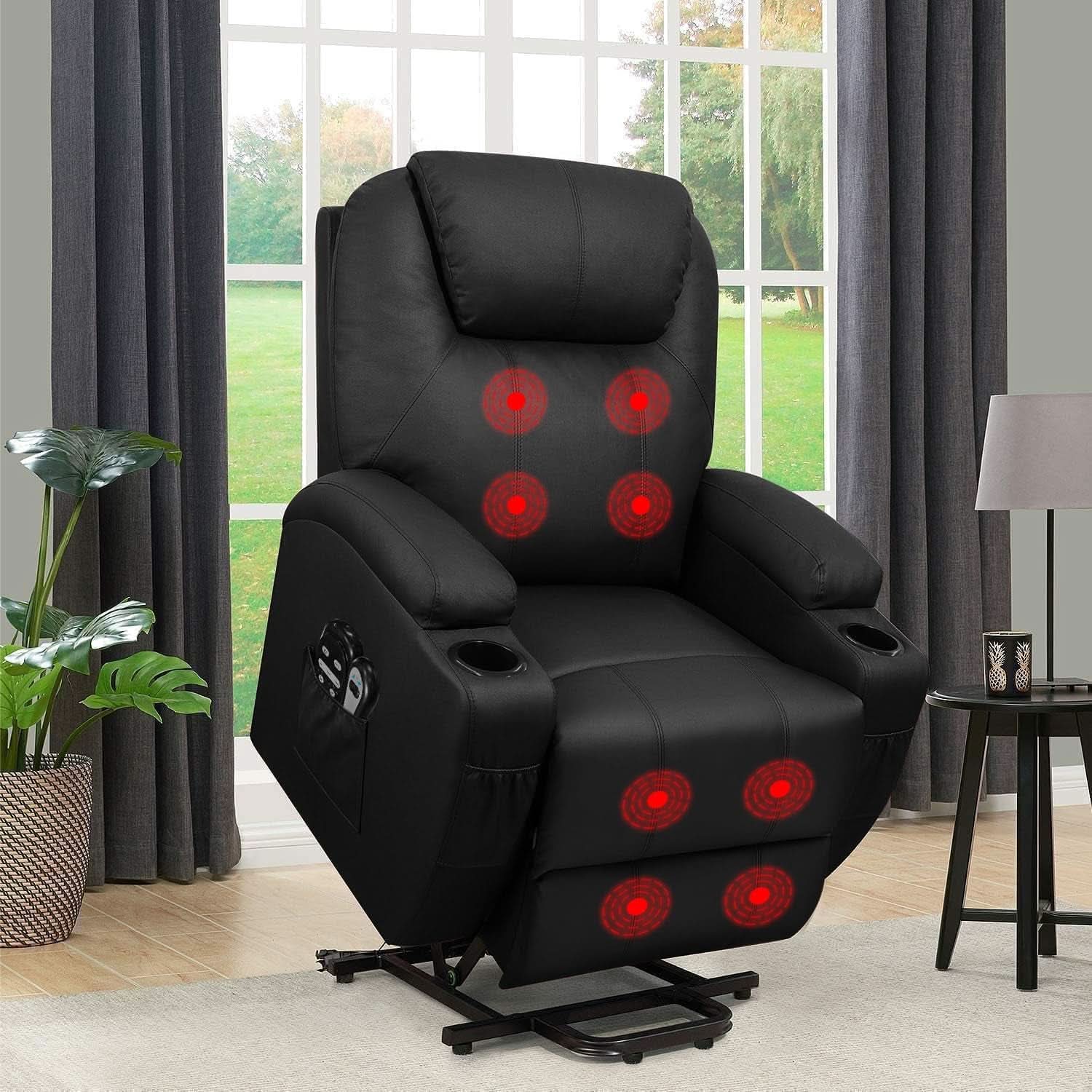 Power Lift Recliner Chair Leather With Massage For Elderly-1