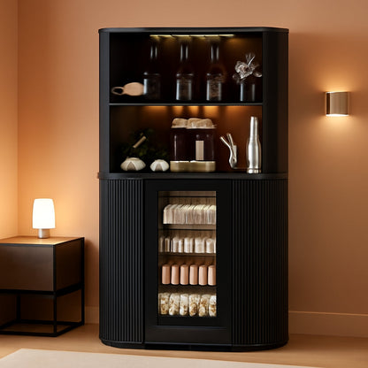 71-Inch L-Shaped Bar Cabinet Fridge Space Freestanding-0