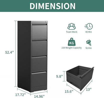 4 Drawer File Cabinet With Lock Black Metal Vertical Filing Cabinet-2