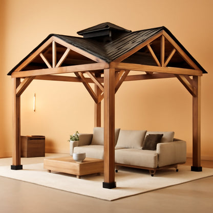 Cedar Wood Gazebo 12x12 Weatherproof Exterior Durability-0