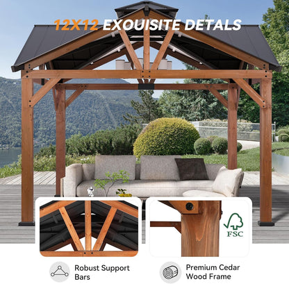 Cedar Wood Gazebo 12x12 Weatherproof Exterior Durability-4